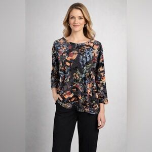 Attitudes by Renee Large 3/4 Sleeve Tunic Velvet Jacquard Diamond Cutout In Back